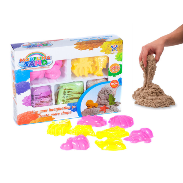 Set Nisip Kinetic în 3 Culori și 8 Forme de Modelat Animale, 450gr.