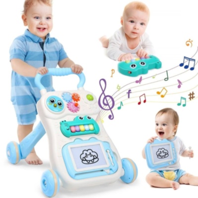 Premergător bebe multifuncțional cu panou activități muzicale (albastru deschis) | image