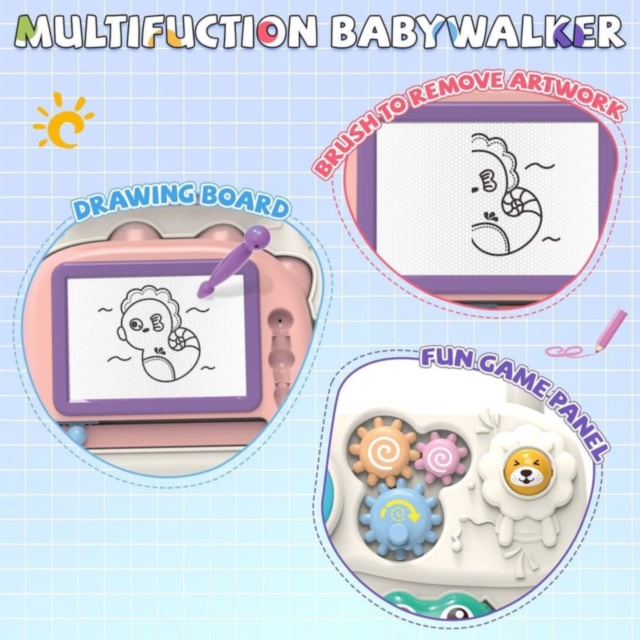 Premergător bebe multifuncțional cu panou activități muzicale (albastru deschis)