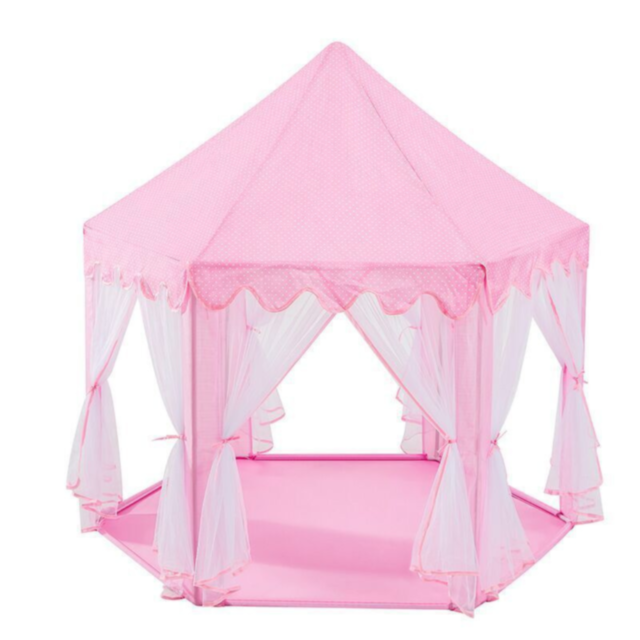 Căsuță de Joacă Tip Cort Roz pentru Copii, Design de Castel cu Plasă și Decor de Prințesă 