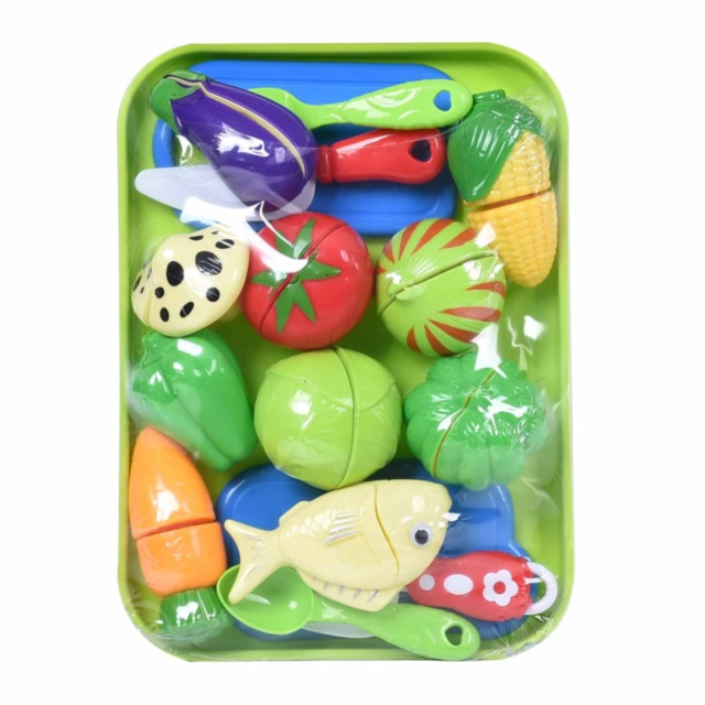 Tăvița cu 10 Legume de Feliat, Cuțit, Farfurioară și Tocător