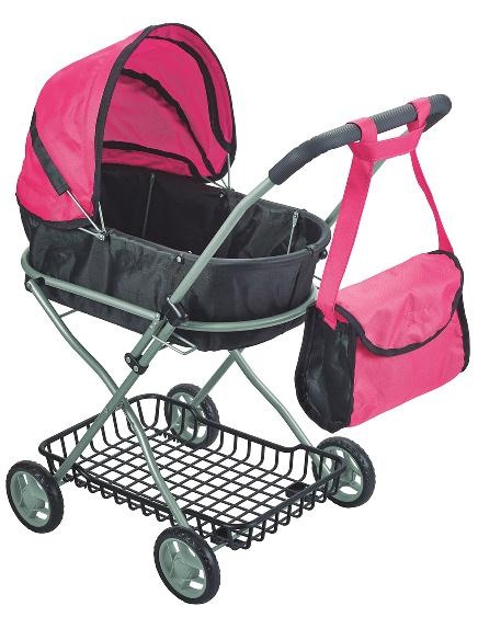 Cărucior de Păpuși cu Geantă Inclusă - Jucărie cu Design Practic