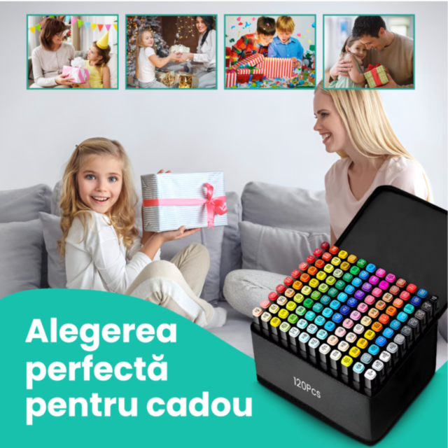 Set Markere cu 120 Culori Vibrante – Perfect pentru Artă și Design