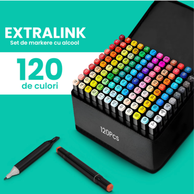 Set Markere cu 120 Culori Vibrante – Perfect pentru Artă și Design