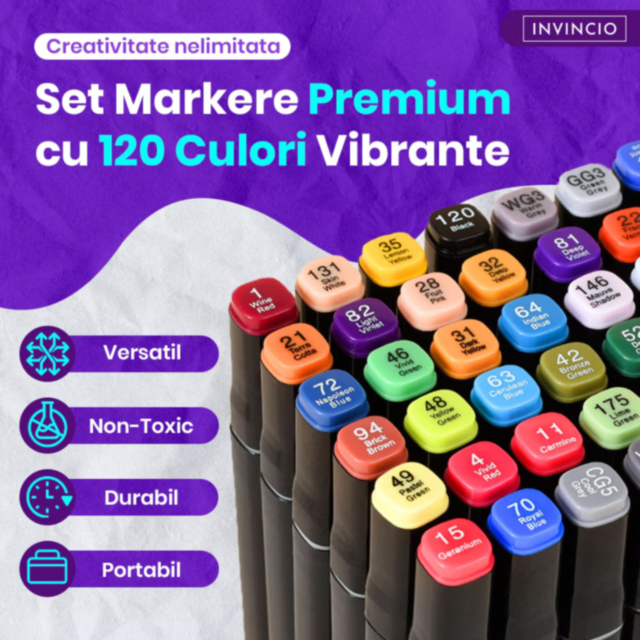 Set Markere cu 120 Culori Vibrante – Perfect pentru Artă și Design