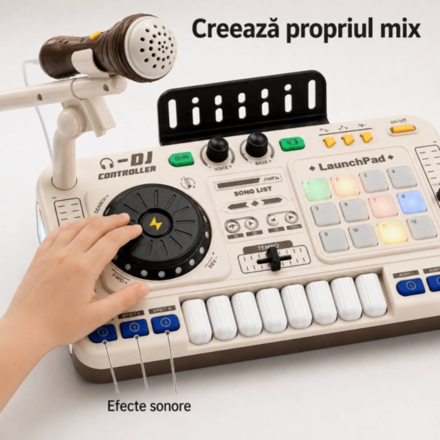 Mixer DJ muzical pentru copii cu microfon și lumini