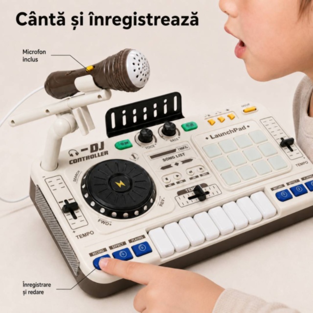 Mixer DJ muzical pentru copii cu microfon și lumini