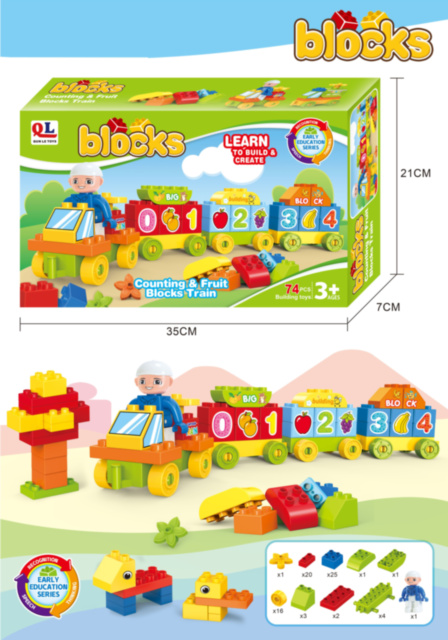 Set de Construcție Trenuțul cu Fructe și Cifre, 74 piese