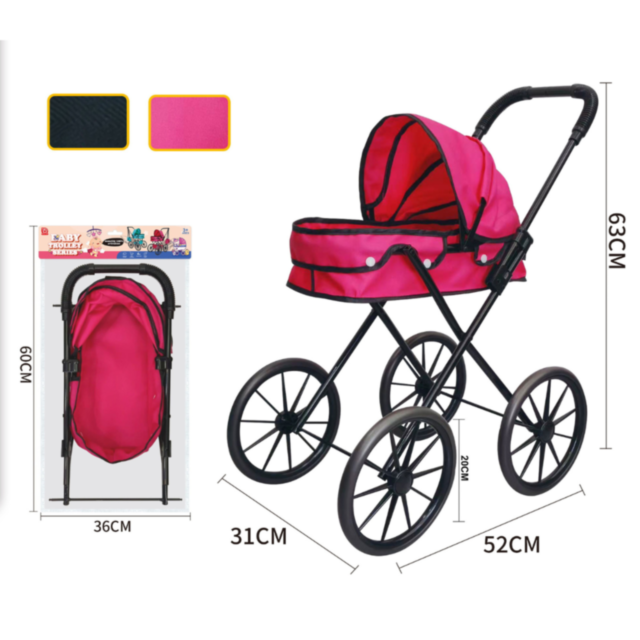 Cărucior Roz pentru Păpuși cu Design Elegant