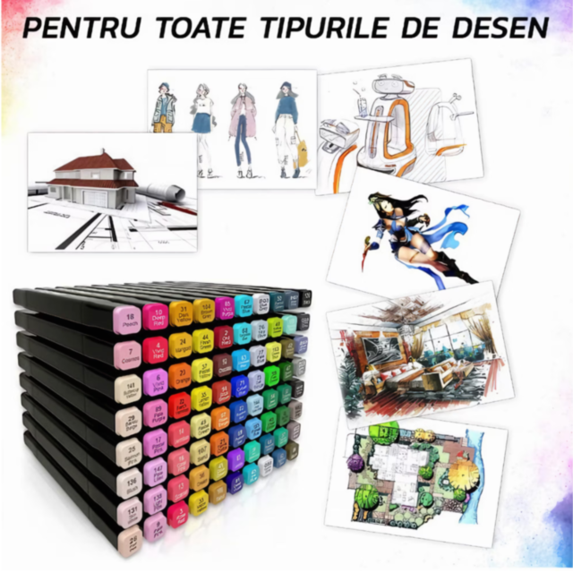 Set de Markere cu 168 Culori Vibrante – Ideal pentru Desen și Ilustrații