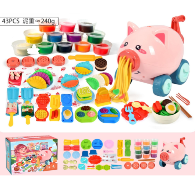 Set Creativ Porcușor cu Plastilină Colorată fără Baterii – 43 Piese și 12 Culori