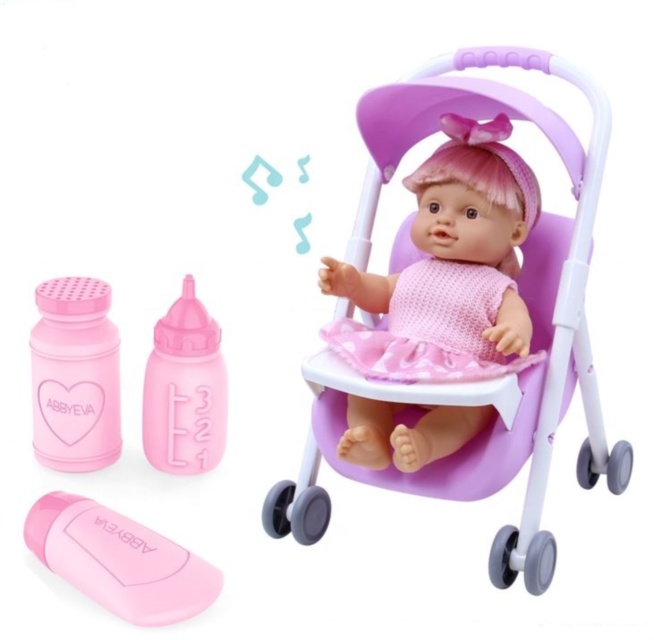 Păpușa  la Oliță  Interactivă, cu 4 Sunete Realiste, Cărucior Mini, Suzetă și Biberon