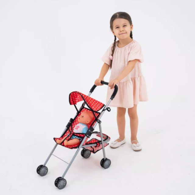 Cărucior pentru Păpuși cu Design Elegant și Cadru Metalic