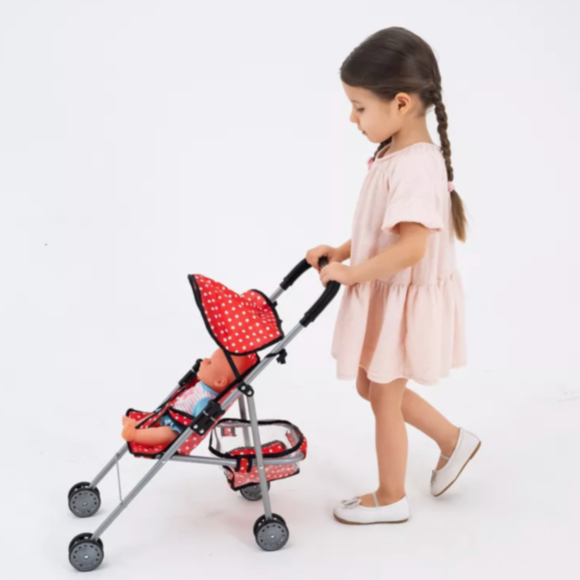 Cărucior pentru Păpuși cu Design Elegant și Cadru Metalic