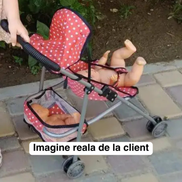 Cărucior pentru Păpuși cu Design Elegant și Cadru Metalic