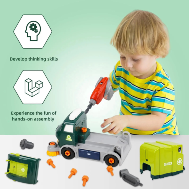 Camion de reciclare cu funcții interactive și șurubelniță electrică