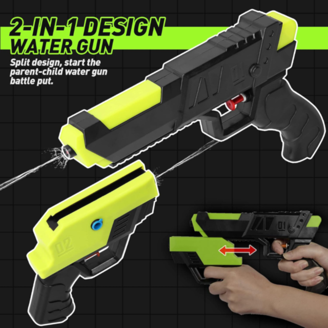 Pistol cu Apă 2 în 1 pentru Copii și Familie | Jet Lung de Apă 10 Metri