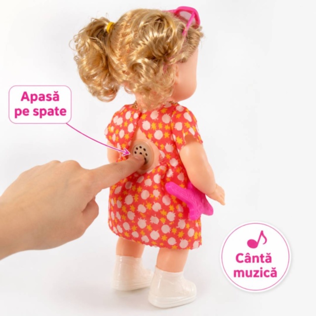 Păpușă muzicală cu ochelari, chitară și ochi mobili