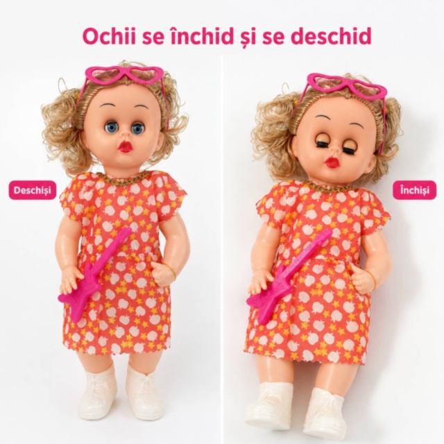 Păpușă muzicală cu ochelari, chitară și ochi mobili