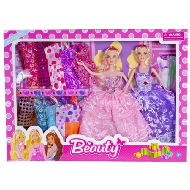 Set 2 Păpuși Barbie cu 10 Ținute