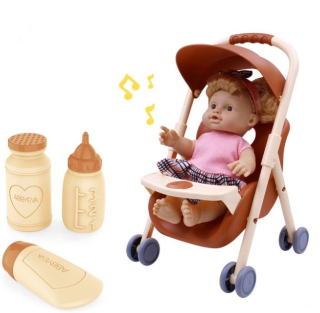 Păpușa  la Oliță  Interactivă, cu 4 Sunete Realiste, Cărucior Mini, Suzetă și Biberon