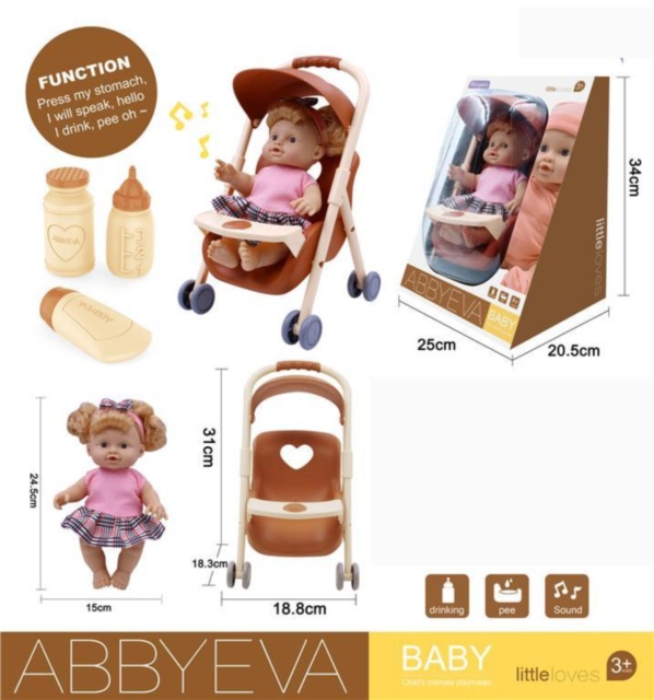 Păpușa  la Oliță  Interactivă, cu 4 Sunete Realiste, Cărucior Mini, Suzetă și Biberon