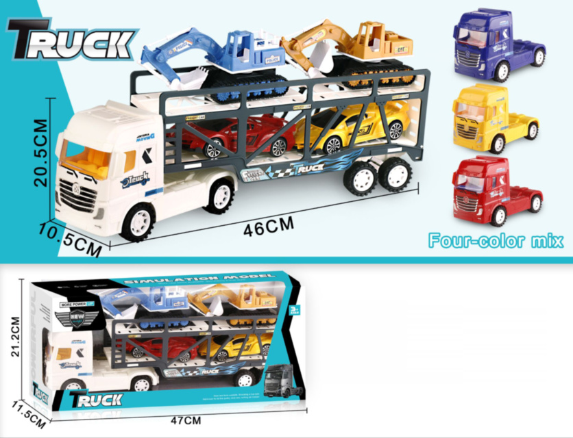 Mega Camion cu Trailer, 2 Buldozere și 2 Mașinuțe, 47cm