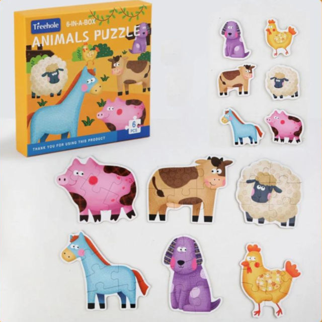 Puzzle educativ 6 în 1 - Animale de fermă cu piese mari