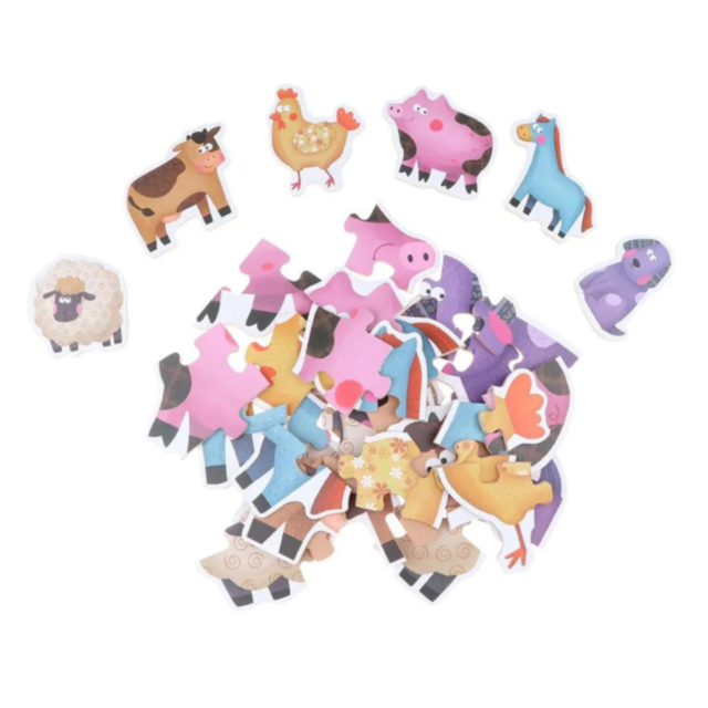 Puzzle educativ 6 în 1 - Animale de fermă cu piese mari