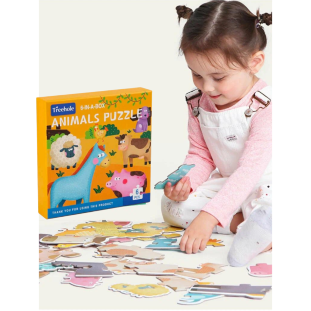 Puzzle educativ 6 în 1 - Animale de fermă cu piese mari