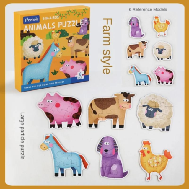 Puzzle educativ 6 în 1 - Animale de fermă cu piese mari