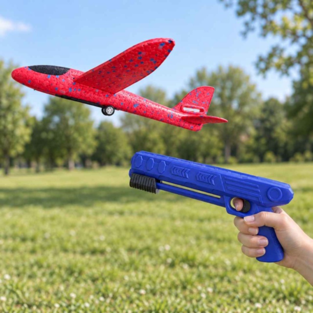 Avion din spumă cu lansator tip pistol pentru copii