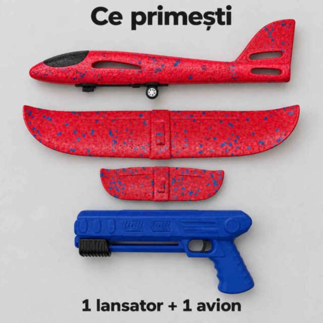 Avion din spumă cu lansator tip pistol pentru copii
