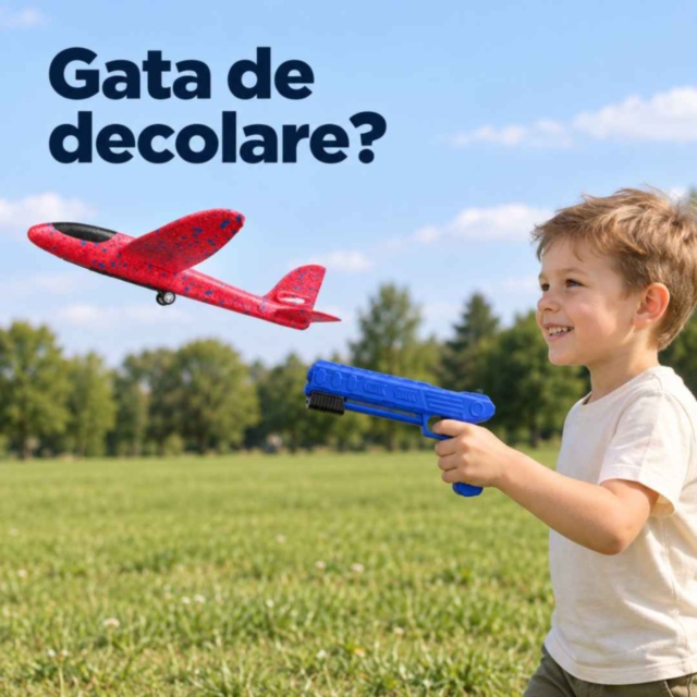 Avion din spumă cu lansator tip pistol pentru copii
