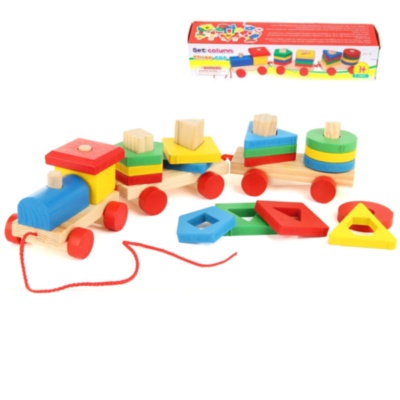 Tren din Lemn cu 4 Forme Geometrice de Stivuit, 39cm | image