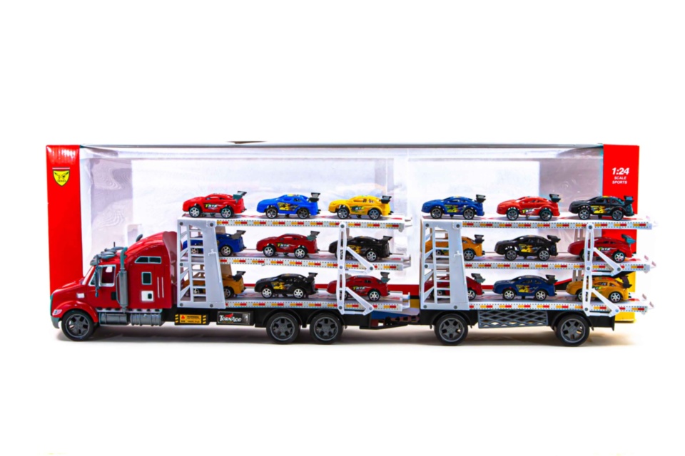 Mega Camion cu Trailer și 18 Mașinuțe, 81cm