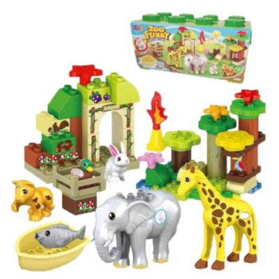 Set de Constructie Animale din Junglă, cu Sunete și Cutie de Depozitare, 47 piese | image