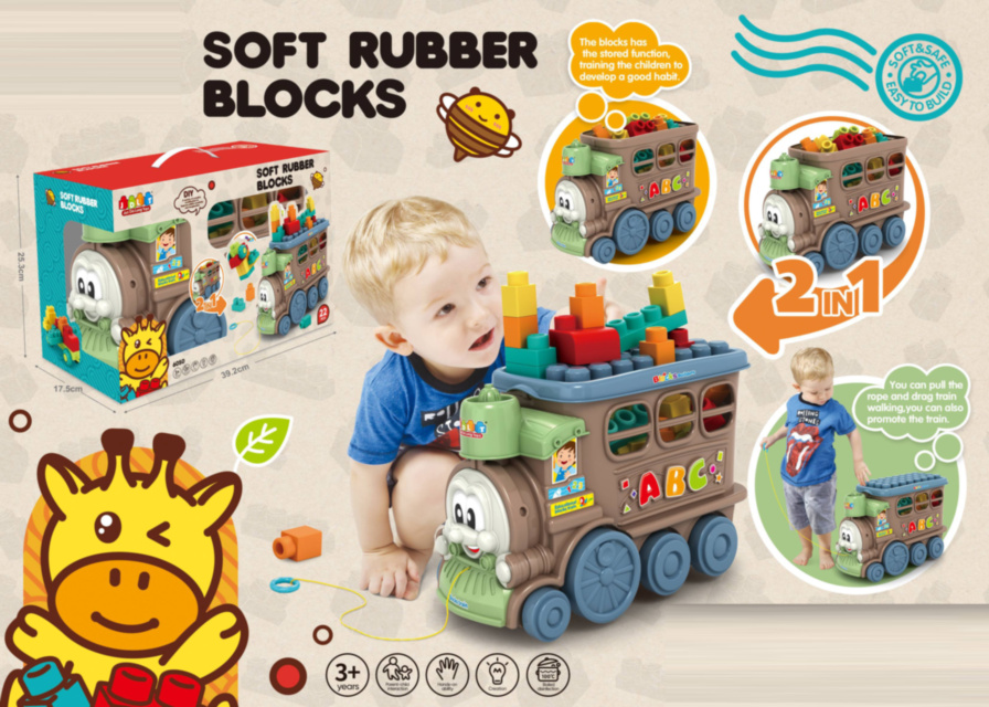 Locomotivă cu Ață de Tras și 22 Blocuri de Construcție