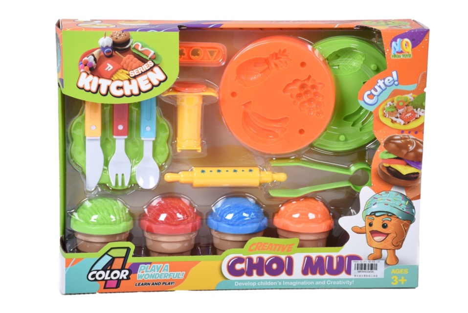 Set Plastilină cu 4 Culori și Forme de Modelat Fructe