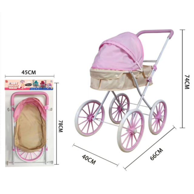 Cărucior pentru Păpuși cu Design Retro – Roz și Crem