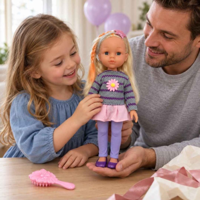 Păpușă blondă de 32 cm cu perie pentru coafat