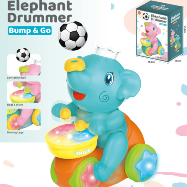 Elefant Toboșar Interactiv cu Lumini, Sunete și Minge (culoare aleatorie)