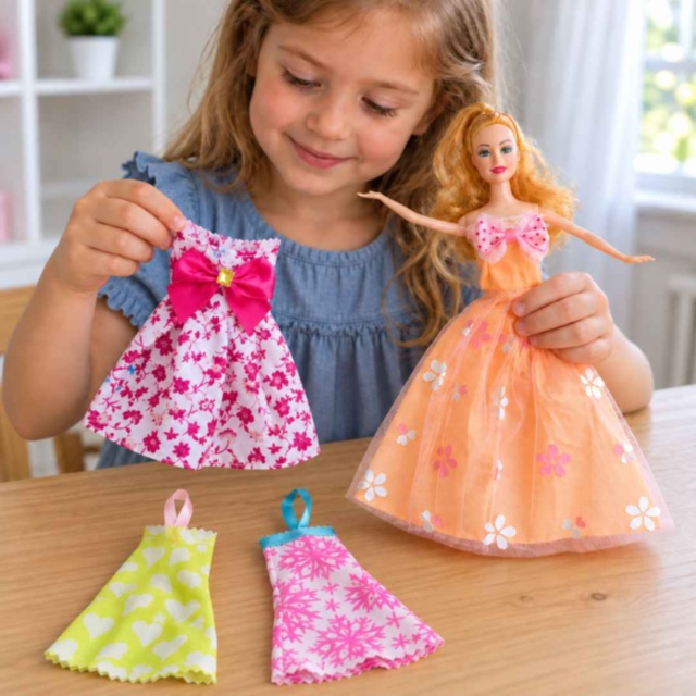 Set păpușă cu rochițe și bijuterii de prințesă, 29 cm