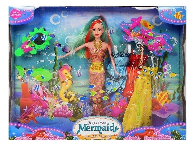 Sirena Barbie cu 3 Ținute, Căluț de Mare și Oglindă