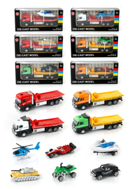 Camion de Tractare Metalic cu Vehicul, sunete și lumini