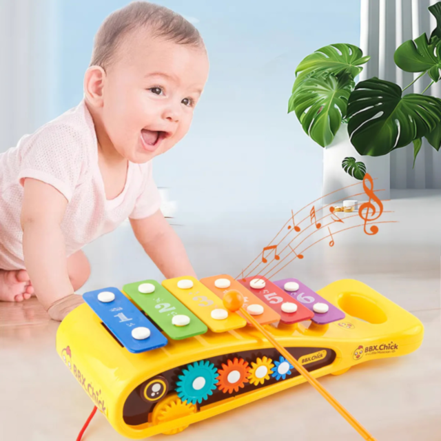 Xilofon Colorat cu Roți - Jucărie Muzicală Educativă pentru Bebeluși