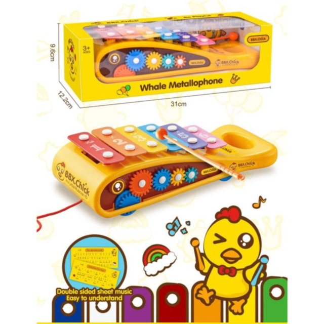 Xilofon Colorat cu Roți - Jucărie Muzicală Educativă pentru Bebeluși