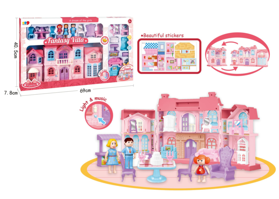 Căsuță de Păpuși cu Figurine, Mobilier și Accesorii, sunete și lumini