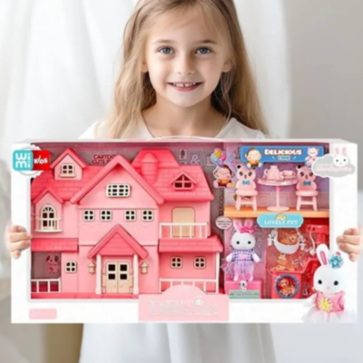Vilă Roz Interactivă cu Figurine și Mobilier – Set de Joacă pentru Fetițe | image