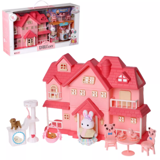 Vilă Roz Interactivă cu Figurine și Mobilier – Set de Joacă pentru Fetițe